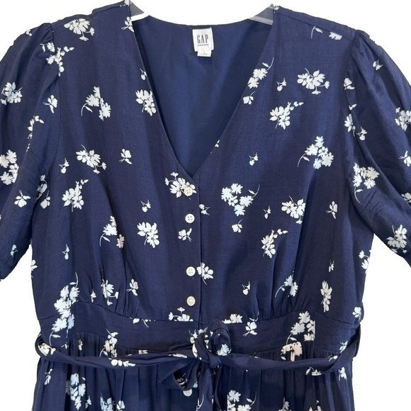 GAP Maternity Navy Blue Floral Baby Shower Feminine Midi Day Dress Size Small - Picture 2 of 8